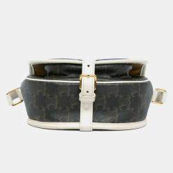 Pre Owned Celine Brown/White Medium Triomphe Coated Canvas Folco Crossbody