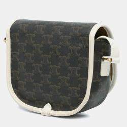 Pre Owned Celine Brown/White Medium Triomphe Coated Canvas Folco Crossbody