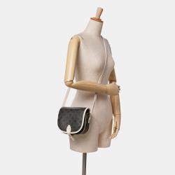 Pre Owned Celine Brown/White Medium Triomphe Coated Canvas Folco Crossbody