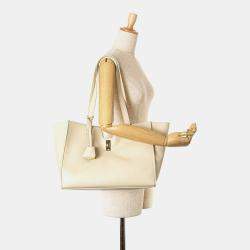 Pre Owned Celine White Smooth Calfskin Soft 16 Cabas