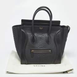 Pre Owned Celine Black Python Mini Luggage Tote