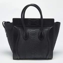 Pre Owned Celine Black Python Mini Luggage Tote