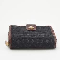 Pre Owned Celine Black/Burgundy Macadam Suede and Leather Zip Around Compact Wallet