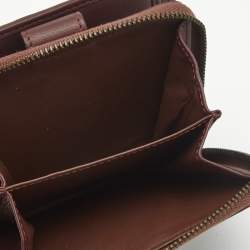 Pre Owned Celine Black/Burgundy Macadam Suede and Leather Zip Around Compact Wallet