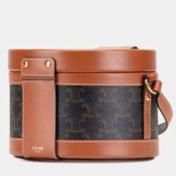Pre Owned Celine Brown Medium Triomphe Coated Canvas Tambour Crossbody