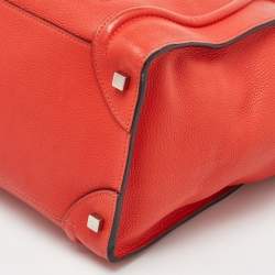 Pre Owned Celine Neon Orange Leather Mini Luggage Tote