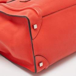 Pre Owned Celine Neon Orange Leather Mini Luggage Tote