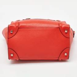 Pre Owned Celine Neon Orange Leather Mini Luggage Tote