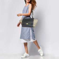 Pre Owned Celine Tricolor Leather and Canvas Medium Trapeze Top Handle Bag