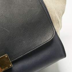 Pre Owned Celine Tricolor Leather and Canvas Medium Trapeze Top Handle Bag