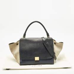 Pre Owned Celine Tricolor Leather and Canvas Medium Trapeze Top Handle Bag