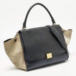 Pre Owned Celine Tricolor Leather and Canvas Medium Trapeze Top Handle Bag