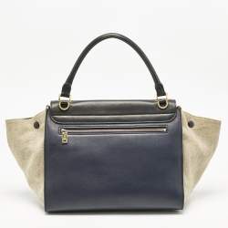 Pre Owned Celine Tricolor Leather and Canvas Medium Trapeze Top Handle Bag