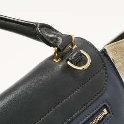 Pre Owned Celine Tricolor Leather and Canvas Medium Trapeze Top Handle Bag