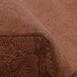 Pre Owned Celine Brown Floral Embossed Leather Vintage Shoulder Bag