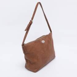 Pre Owned Celine Brown Floral Embossed Leather Vintage Shoulder Bag