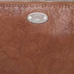 Pre Owned Celine Brown Floral Embossed Leather Vintage Shoulder Bag