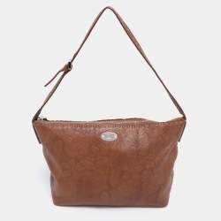 Pre Owned Celine Brown Floral Embossed Leather Vintage Shoulder Bag