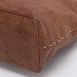 Pre Owned Celine Brown Floral Embossed Leather Vintage Shoulder Bag
