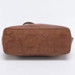 Pre Owned Celine Brown Floral Embossed Leather Vintage Shoulder Bag