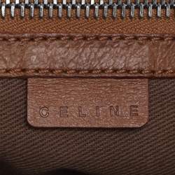Pre Owned Celine Brown Floral Embossed Leather Vintage Shoulder Bag