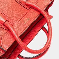 Pre Owned Celine Red Nano Leather Luggage Tote