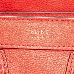 Pre Owned Celine Red Nano Leather Luggage Tote