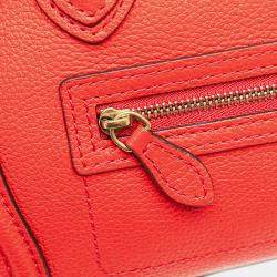 Pre Owned Celine Red Nano Leather Luggage Tote