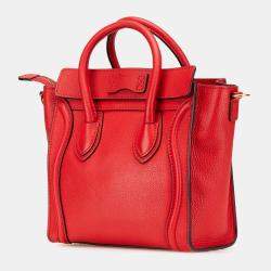 Pre Owned Celine Red Nano Leather Luggage Tote