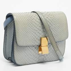 Pre Owned Celine Light Blue Python Medium Classic Box Shoulder Bag