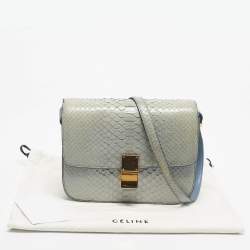 Pre Owned Celine Light Blue Python Medium Classic Box Shoulder Bag