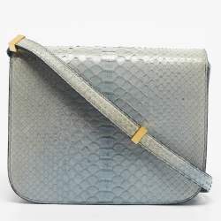 Pre Owned Celine Light Blue Python Medium Classic Box Shoulder Bag