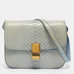 Pre Owned Celine Light Blue Python Medium Classic Box Shoulder Bag