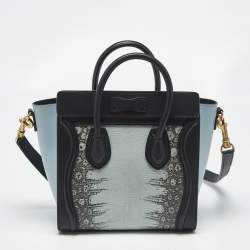 Pre Owned Celine Tricolor Lizard and Leather Nano Luggage Tote