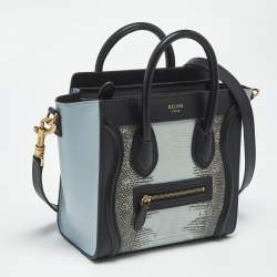 Pre Owned Celine Tricolor Lizard and Leather Nano Luggage Tote