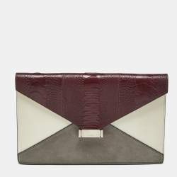 Pre Owned Celine Tricolor Cobra Skin and Leather Diamond Clutch