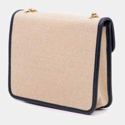 Pre Owned Celine Beige Brown Canvas Sulky Clutch With Chain