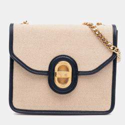 Pre Owned Celine Beige Brown Canvas Sulky Clutch With Chain