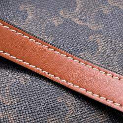 Pre Owned Celine Tambour Triomphe Medium Tan Canvas Leather Shoulder Bag