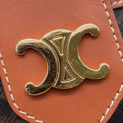 Pre Owned Celine Tambour Triomphe Medium Tan Canvas Leather Shoulder Bag