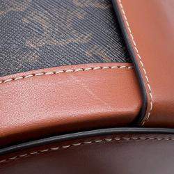 Pre Owned Celine Tambour Triomphe Medium Tan Canvas Leather Shoulder Bag