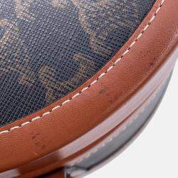 Pre Owned Celine Tambour Triomphe Medium Tan Canvas Leather Shoulder Bag