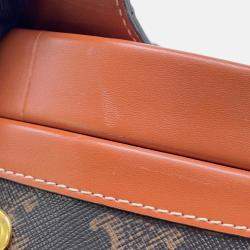 Pre Owned Celine Tambour Triomphe Medium Tan Canvas Leather Shoulder Bag