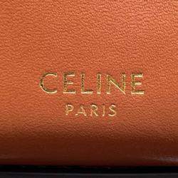 Pre Owned Celine Tambour Triomphe Medium Tan Canvas Leather Shoulder Bag