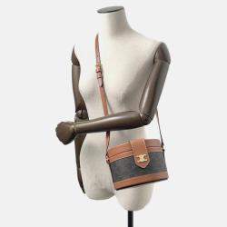 Pre Owned Celine Tambour Triomphe Medium Tan Canvas Leather Shoulder Bag