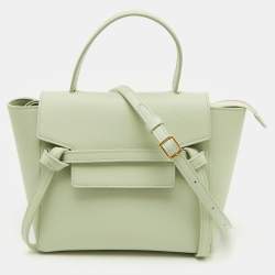 Pre Owned Celine Pale Green Leather Nano Belt Top Handle Bag