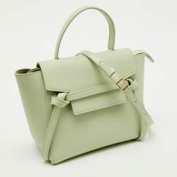 Pre Owned Celine Pale Green Leather Nano Belt Top Handle Bag