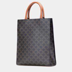 Pre Owned Celine Brown Small Triomphe Coated Canvas Vertical Cabas Tote
