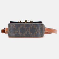 Pre Owned Celine Brown Mini Triomphe Coated Canvas Triomphe Crossbody