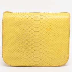 Pre Owned Celine Yellow Python Leather Medium Box Shoulder Bag
